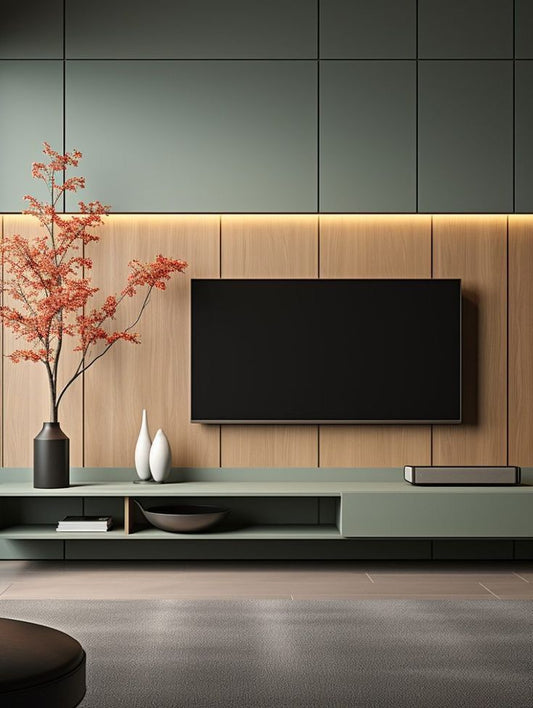 Sage Green TV Unit with Wooden Accent